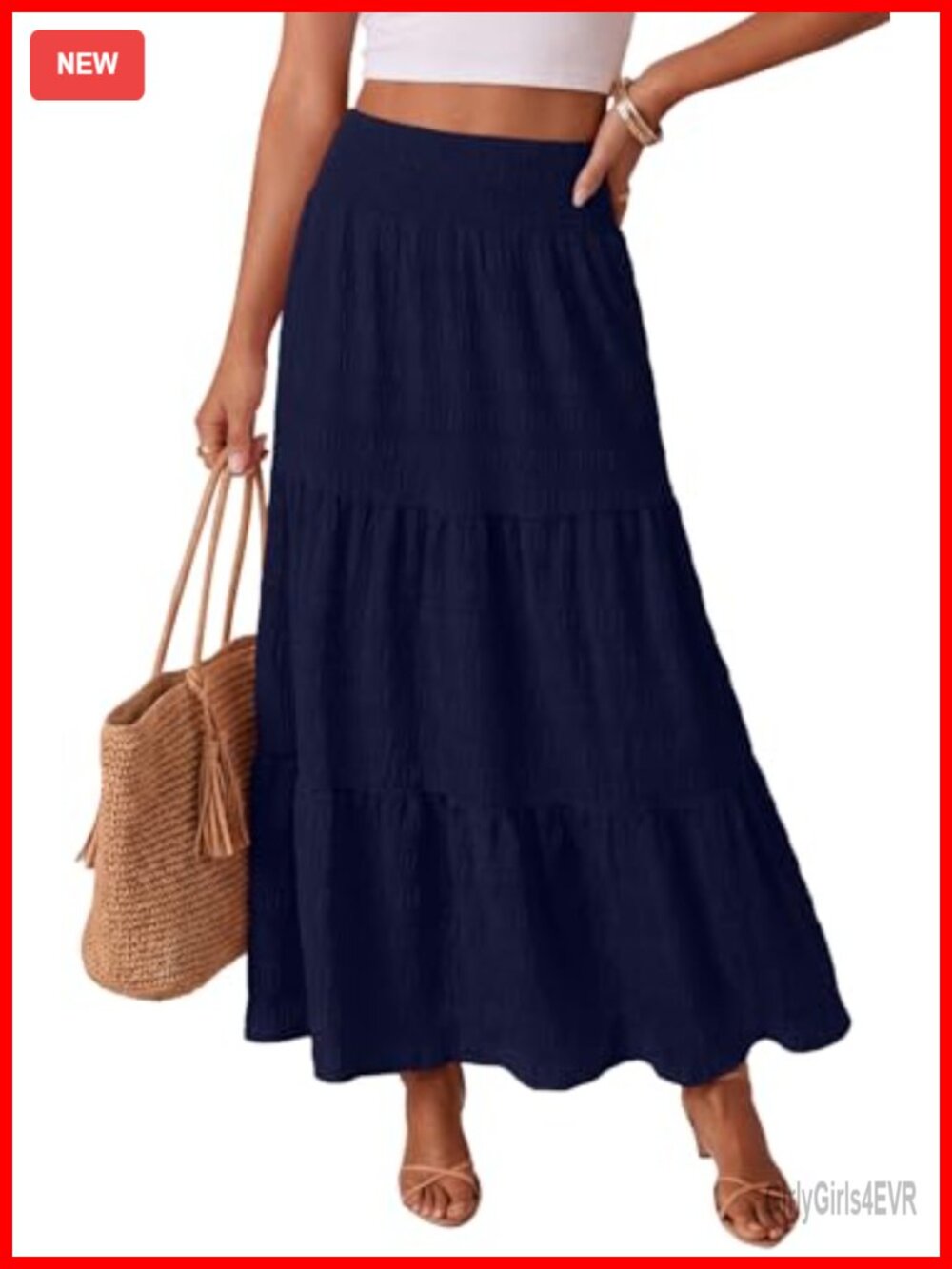 Boho Maxi Skirt Smocked Tiered A-Line Flowy Beach Vacation